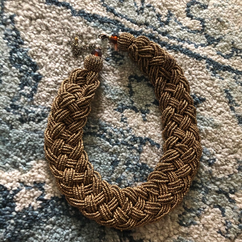 Gorgeous gold beaded braided necklace